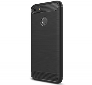 Szilikon telefonv&eacute;dő (k&ouml;zepesen &uuml;t&eacute;s&aacute;ll&oacute;, l&eacute;gp&aacute;rn&aacute;s sarok, sz&aacute;lcsiszolt, karbon minta) FEKETE [Huawei P9 Lite Mini]