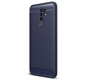 Szilikon telefonvédő (közepesen ütésálló, légpárnás sarok, szálcsiszolt, karbon minta) SÖTÉTKÉK [Xiaomi Redmi 9]