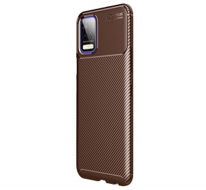 Szilikon telefonvédő (közepesen ütésálló, légpárnás sarok, szálcsiszolt, karbon minta) BARNA [LG K52 (LMK520)]