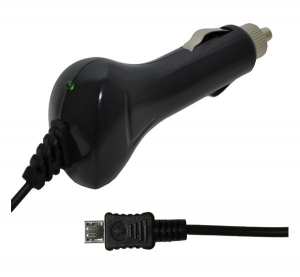 Aut&oacute;s t&ouml;ltő (5V / 1000 mA + be&eacute;p&iacute;tett microUSB k&aacute;bel) FEKETE (TFK-CC-062)