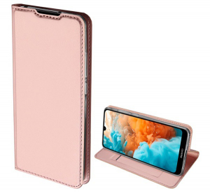 DUX DUCIS SKIN PRO tok &aacute;ll&oacute;, bőr hat&aacute;s&uacute; (FLIP, oldalra ny&iacute;l&oacute;, bankk&aacute;rtya tart&oacute;, asztali tart&oacute; funkci&oacute;) ROZ&Eacute;ARANY [Huawei Y6 2019 (Y6 Prime 2019)]
