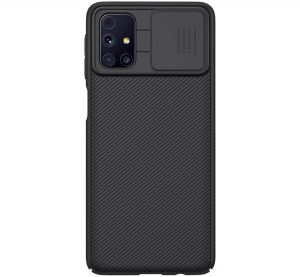 NILLKIN CAMSHIELD műanyag telefonvédő (szilikon keret, közepesen ütésálló, kamera védelem, csíkos) FEKETE [Samsung Galaxy M31s (SM-M317F)]