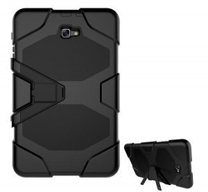 Defender műanyag telefonv&eacute;dő (k&ouml;zepesen &uuml;t&eacute;s&aacute;ll&oacute; szilikon belső, kit&aacute;maszt&oacute;, m&eacute;hsejt minta) FEKETE [Samsung Galaxy Tab A 10.1 WIFI (2016) SM-T580]