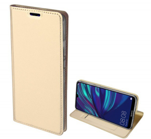 DUX DUCIS SKIN PRO tok &aacute;ll&oacute;, bőr hat&aacute;s&uacute; (FLIP, oldalra ny&iacute;l&oacute;, bankk&aacute;rtya tart&oacute;, asztali tart&oacute; funkci&oacute;) ARANY [Huawei Y7 2019 (Y7 Prime 2019)]