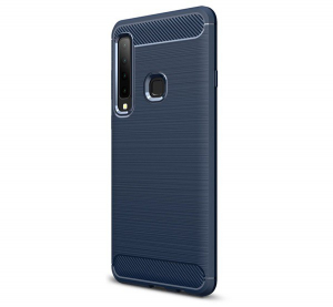 Szilikon telefonvédő (közepesen ütésálló, légpárnás sarok, szálcsiszolt, karbon minta) SÖTÉTKÉK [Samsung Galaxy A9 (2018) SM-A920]