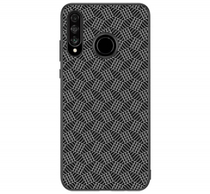 NILLKIN SYNTHETIC FIBER PLAID műanyag telefonvédő (gumírozott, környezetbarát, 3D, csíkos minta) FEKETE [Huawei P30 Lite (Nova 4e)]