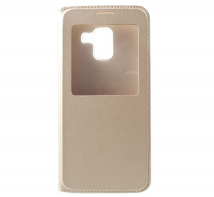 Tok &aacute;ll&oacute;, bőr hat&aacute;s&uacute; (FLIP, oldalra ny&iacute;l&oacute;, View Window) ARANY [Samsung Galaxy A8 Plus (2018) SM-A730F]