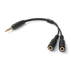 Audió adapter (3.5mm jack dugó - jack aljzat, mikrofon aljzat, 10cm) FEKETE