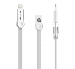 NILLKIN PLUS III adatkábel és töltő (USB - microUSB, lightning 8pin, 100cm, lapos kábel) FEHÉR
