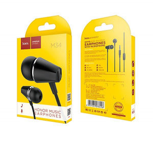 HOCO M34 fülhallgató SZTEREO (3.5mm jack, mikrofon, felvevő gomb) FEKETE (M34_B)