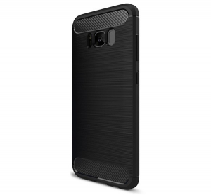 Szilikon telefonvédő (közepesen ütésálló, légpárnás sarok, szálcsiszolt, karbon minta) FEKETE [Samsung Galaxy S8 (SM-G950)]