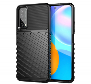Szilikon telefonvédő (közepesen ütésálló, csíkos, dombor minta) FEKETE [Huawei P Smart (2021)]