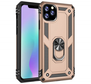 Defender műanyag telefonvédő (közepesen ütésálló, szilikon belső, telefontartó gyűrű, beépített fémlemez) ARANY [Apple iPhone 11 Pro Max]