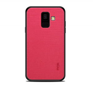 MOFI BRIGHT SHIELD műanyag telefonvédő (szilikon keret, textil hátlap) PIROS [Samsung Galaxy A6 (2018) SM-A600F]