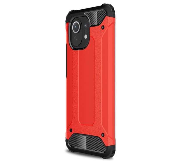 Defender műanyag telefonvédő (közepesen ütésálló, légpárnás sarok, szilikon belső, fémhatás) PIROS [Xiaomi Mi 11 5G]