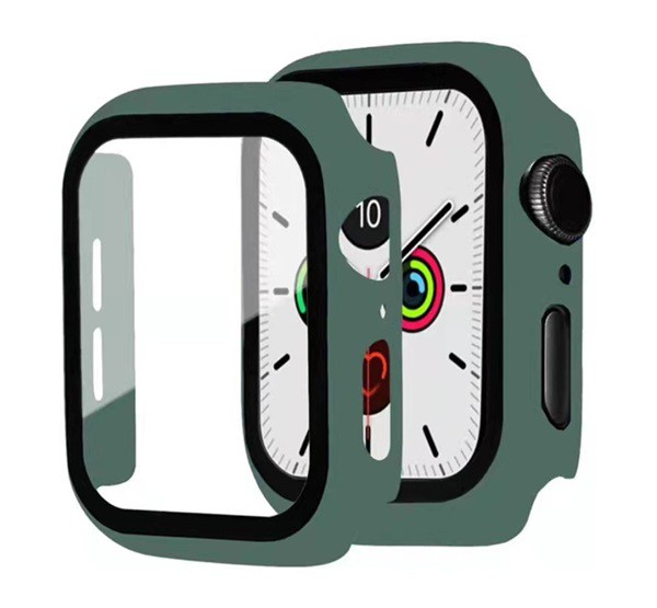 Műanyag keret (BUMPER, ütésálló + kijelzővédő üveg) ZÖLD [Apple Watch Series 7 41mm]
