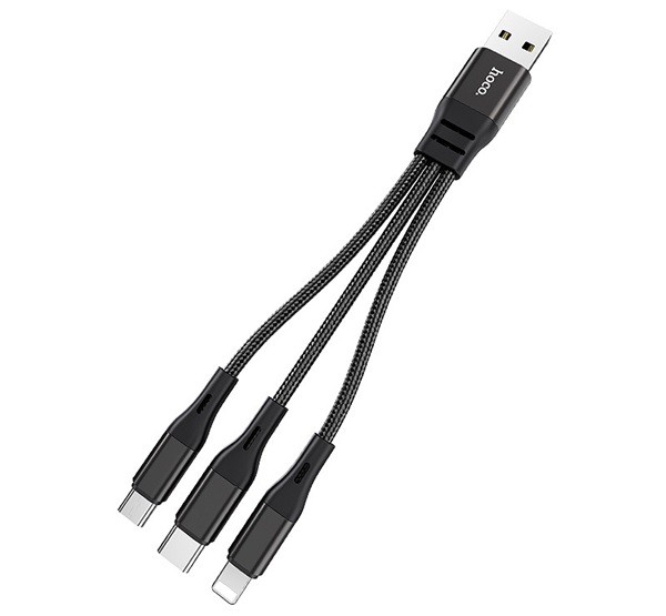 HOCO X47 töltő kábel USB - microUSB / Lightning 8pin / Type-C, 3in1 (25cm, cipőfűző minta) FEKETE (X47_B)