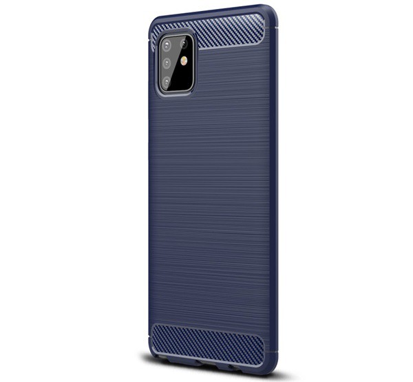 Szilikon telefonvédő (közepesen ütésálló, légpárnás sarok, szálcsiszolt, karbon minta) SÖTÉTKÉK [Samsung Galaxy Note 10 Lite (SM-N770F)]