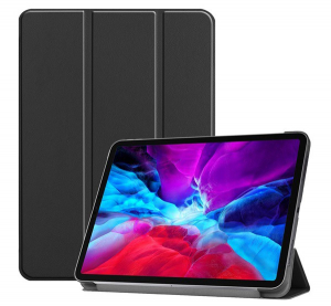 Tok álló, bőr hatású (aktív FLIP, oldalra nyíló, TRIFOLD asztali tartó funkció) FEKETE [Apple IPAD Pro 12.9 (2018)]