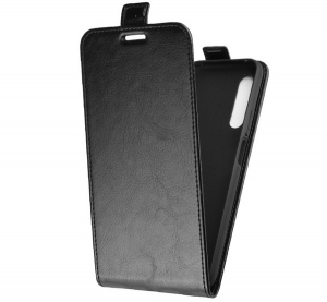 Tok álló, bőr hatású (FLIP, lefelé nyíló, szilikon tartó) FEKETE [Huawei P Smart Pro (2019)]