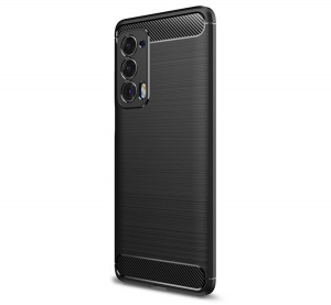 Szilikon telefonvédő (közepesen ütésálló, légpárnás sarok, szálcsiszolt, karbon minta) FEKETE [Motorola Edge 2021 5G (XT2141)]