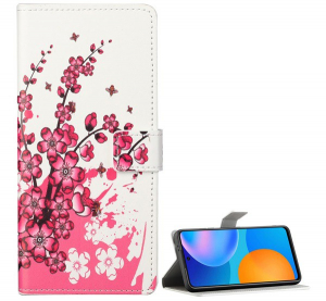 Tok &aacute;ll&oacute;, bőr hat&aacute;s&uacute; (FLIP, oldalra ny&iacute;l&oacute;, asztali tart&oacute; funkci&oacute;, vir&aacute;g minta) FEH&Eacute;R [Samsung Galaxy S21 Plus (SM-G996) 5G]