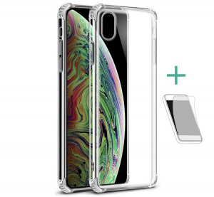 IMAK szilikon telefonvédő (közepesen ütésálló, légpárnás sarok + képernyővédő fólia) ÁTLÁTSZÓ [Apple iPhone XS Max 6.5]