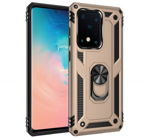 Defender műanyag telefonvédő (közepesen ütésálló, szilikon belső, telefontartó gyűrű, beépített fémlemez) ARANY [Samsung Galaxy S20 Ultra 5G (SM-G988B