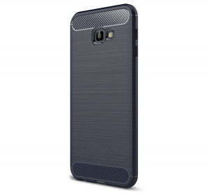 Szilikon telefonvédő (közepesen ütésálló, légpárnás sarok, szálcsiszolt, karbon minta) SÖTÉTKÉK [Samsung Galaxy J4 Plus (SM-J415F)]