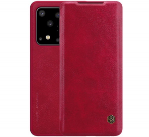 NILLKIN QIN tok &aacute;ll&oacute;, bőr hat&aacute;s&uacute; (FLIP, oldalra ny&iacute;l&oacute;, bankk&aacute;rtya tart&oacute;) PIROS [Samsung Galaxy S20 Ultra 5G (SM-G988B)]