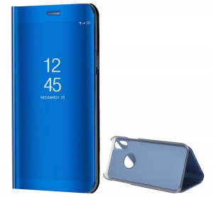 Tok álló (FLIP, oldalra nyíló, asztali tartó funkció, tükrös felület, Mirror View Case, logo kivágás) KÉK [Apple iPhone XS 5.8]
