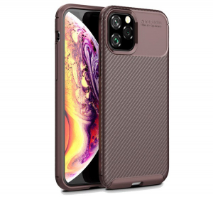 Szilikon telefonvédő (közepesen ütésálló, légpárnás sarok, karbon minta) BARNA [Apple iPhone 11 Pro]