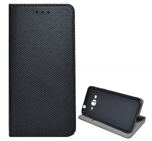 Tok álló, bőr hatású (FLIP, oldalra nyíló, asztali tartó funkció, rombusz minta) FEKETE [Samsung Galaxy J3 (2016) SM-J320]