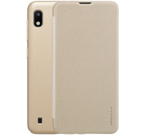 NILLKIN SPARKLE műanyag telefonv&eacute;dő (mikrosz&aacute;las bőr hat&aacute;s&uacute; FLIP, oldalra ny&iacute;l&oacute;) ARANY [Samsung Galaxy A10 (SM-A105F)]