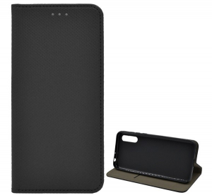 Tok álló, bőr hatású (FLIP, oldalra nyíló, asztali tartó funkció, rombusz minta) FEKETE [Huawei Y8p]