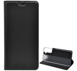 Tok &aacute;ll&oacute;, bőr hat&aacute;s&uacute; (FLIP, oldalra ny&iacute;l&oacute;, asztali tart&oacute; funkci&oacute;) FEKETE [Samsung Galaxy S21 Plus (SM-G996) 5G]