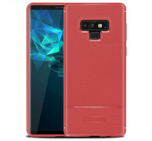 Szilikon telefonvédő (közepesen ütésálló, bőr hatású, szálcsiszolt) PIROS [Samsung Galaxy Note 9 (SM-N960F)]