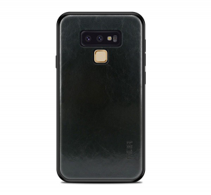MOFI műanyag telefonvédő (szilikon keret, bőr hatású hátlap) FEKETE [Samsung Galaxy Note 9 (SM-N960F)]