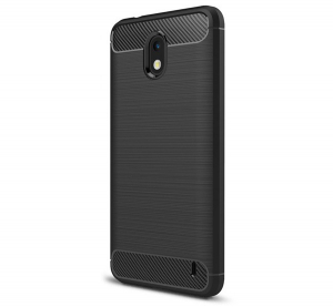 Szilikon telefonvédő (közepesen ütésálló, légpárnás sarok, szálcsiszolt, karbon minta) FEKETE [Nokia 2]