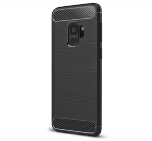 Szilikon telefonvédő (közepesen ütésálló, légpárnás sarok, szálcsiszolt, karbon minta) FEKETE [Samsung Galaxy S9 (SM-G960)]