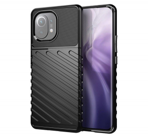 Szilikon telefonvédő (közepesen ütésálló, csíkos, dombor minta) FEKETE [Xiaomi Mi 11 5G]