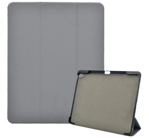 Tok álló, bőr hatású (aktív FLIP, oldalra nyíló, TRIFOLD asztali tartó funkció, pencil tartó) SZÜRKE [Apple IPAD Pro 12.9 (2018)]