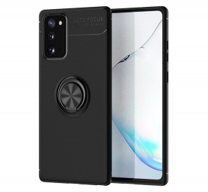 Szilikon telefonvédő (asztali tartó funkció, telefontartó gyűrű, 360°-ban forgatható, beépített fémlemez) FEKETE [Samsung Galaxy Note 20 5G (SM-N981F)