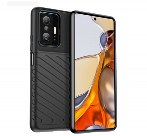 Szilikon telefonv&eacute;dő (k&ouml;zepesen &uuml;t&eacute;s&aacute;ll&oacute;, cs&iacute;kos, dombor minta) FEKETE [Xiaomi 11T Pro]