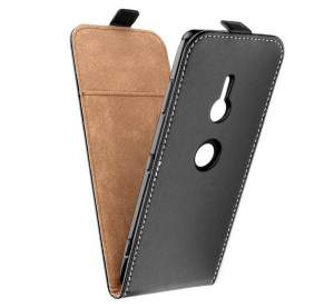 Tok álló, bőr hatású (FLIP, lefelé nyíló, szilikon tartó) FEKETE [Sony Xperia XZ3 (H9436)]