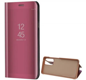 Tok álló (aktív FLIP, oldalra nyíló, asztali tartó funkció, tükrös felület, Mirror View Case) ROZÉARANY [Samsung Galaxy A52s 5G (SM-A528)]