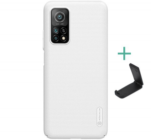 NILLKIN SUPER FROSTED műanyag telefonv&eacute;dő (gum&iacute;rozott, &eacute;rdes fel&uuml;let + asztali tart&oacute;) FEH&Eacute;R [Xiaomi Mi 10T Pro 5G]