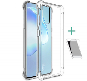 IMAK szilikon telefonvédő (közepesen ütésálló, légpárnás sarok, matt + képernyővédő fólia) FEKETE [Samsung Galaxy S20 5G (SM-G981U)]