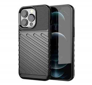 Szilikon telefonv&eacute;dő (k&ouml;zepesen &uuml;t&eacute;s&aacute;ll&oacute;, cs&iacute;kos, dombor minta) FEKETE [Apple iPhone 13 Pro]