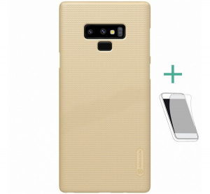 NILLKIN SUPER FROSTED műanyag telefonv&eacute;dő (gum&iacute;rozott, &eacute;rdes fel&uuml;let + k&eacute;pernyőv&eacute;dő f&oacute;lia) ARANY [Samsung Galaxy Note 9 (SM-N960F)]